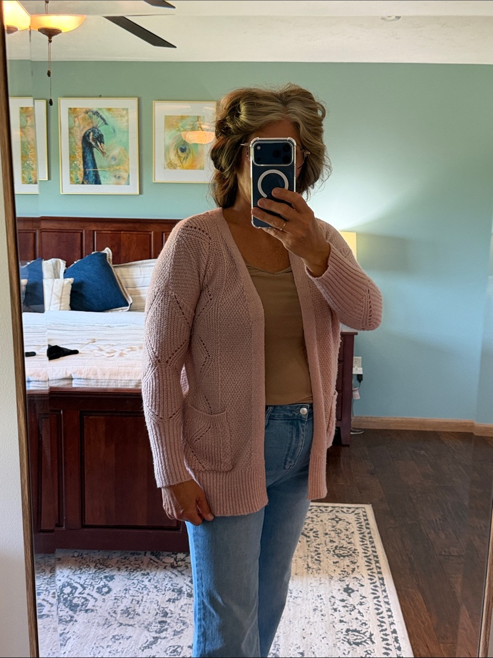 Pink Rose Soft Pink Open-Front Cable Knit Cardigan